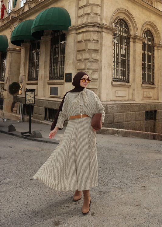 Green Viscose Checked Skirt & Top Set