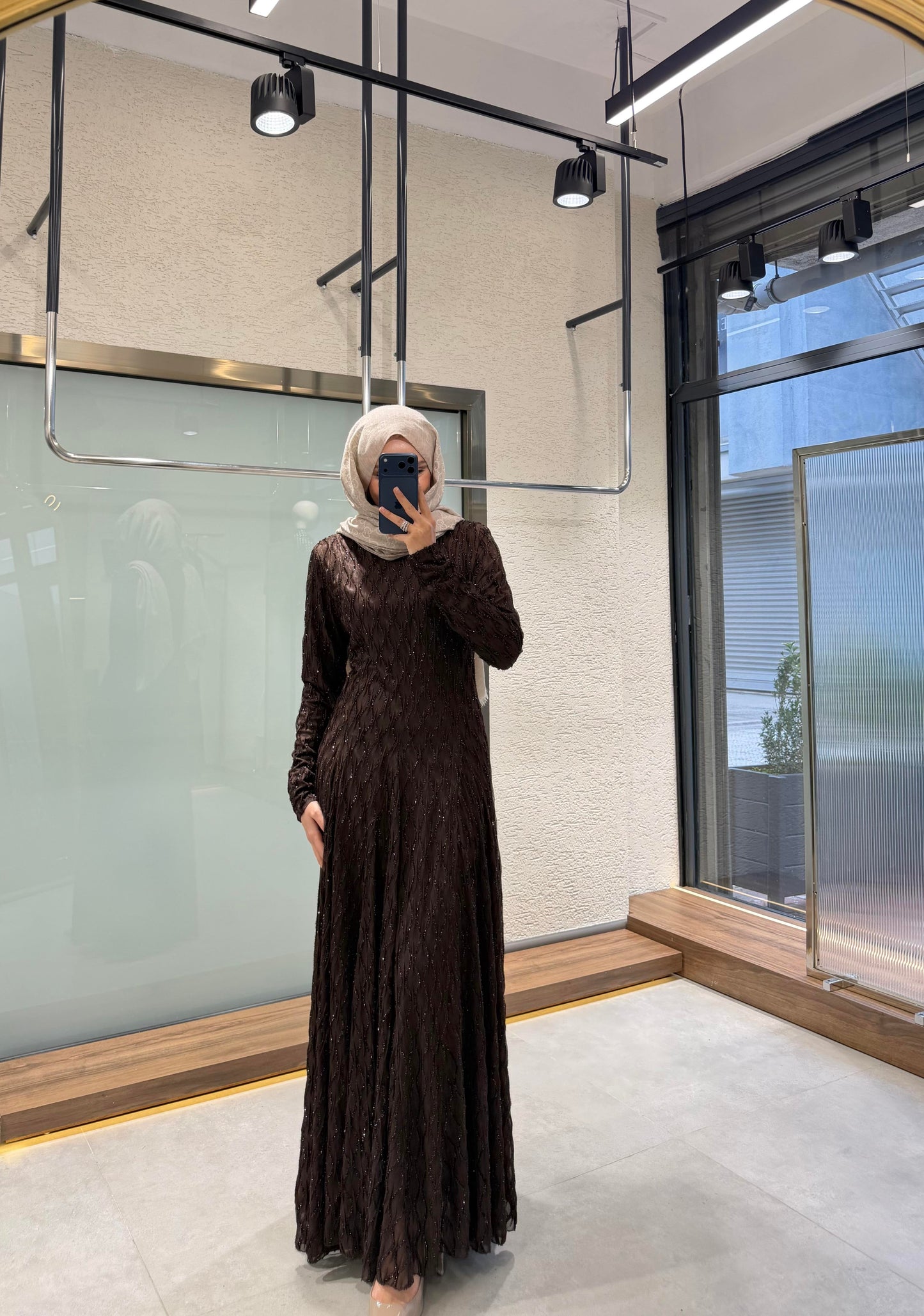 Shimmer Elegant Dress – Brown