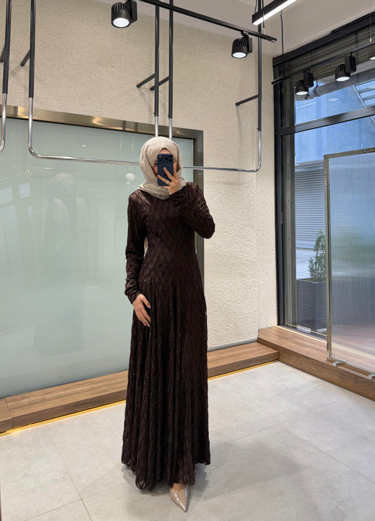 Shimmer Elegant Dress – Brown