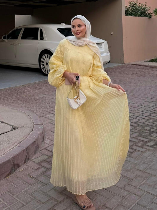 Pleated Candy Yellow Maxi Dress