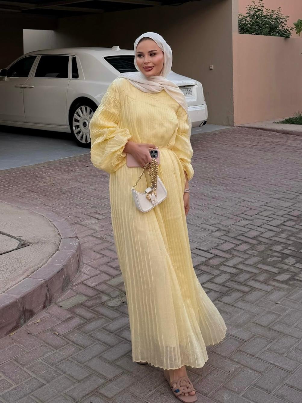 Pleated Candy Yellow Maxi Dress