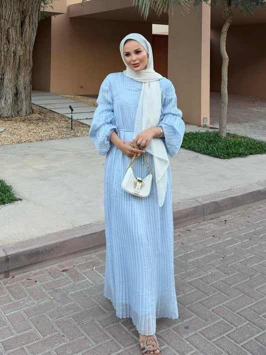 Pleated Candy Blue Maxi Dress