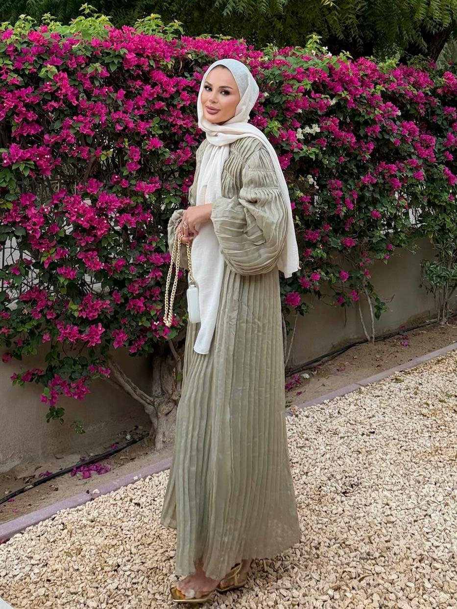 Pleated Candy Light Khaki Maxi Dress