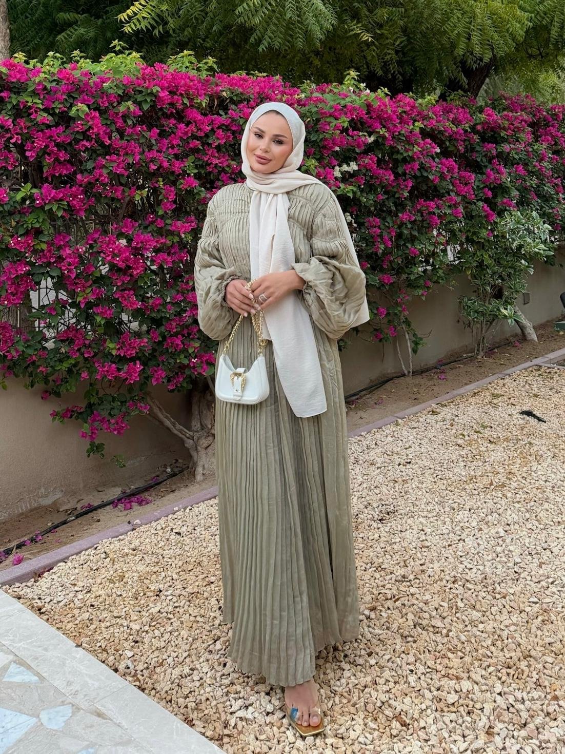 Pleated Candy Light Khaki Maxi Dress