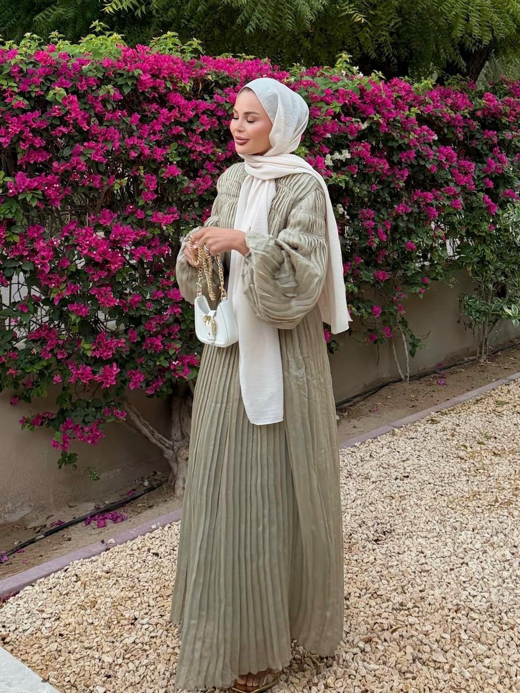 Pleated Candy Light Khaki Maxi Dress