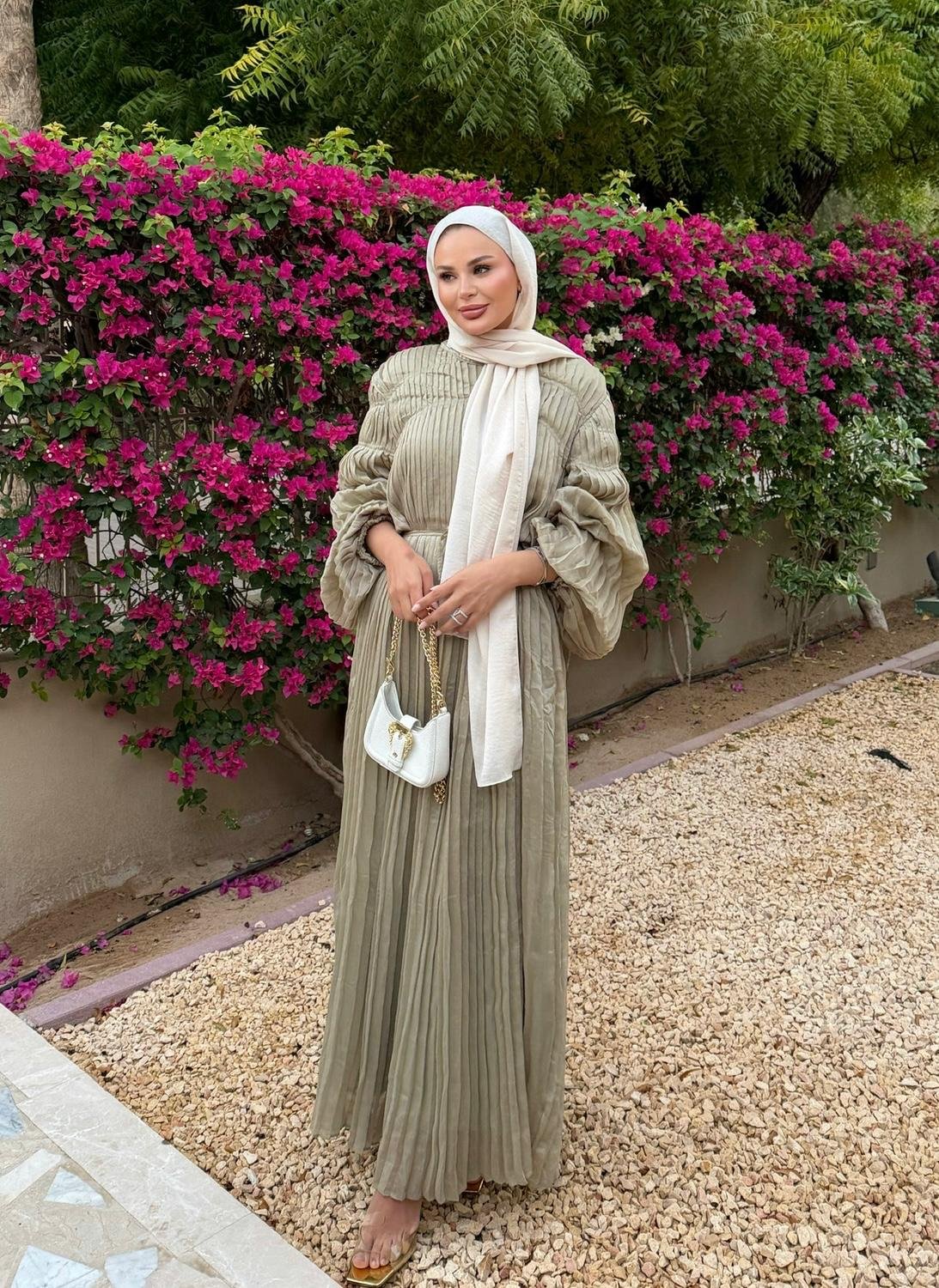 Pleated Candy Light Khaki Maxi Dress