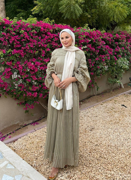 Pleated Candy Light Khaki Maxi Dress