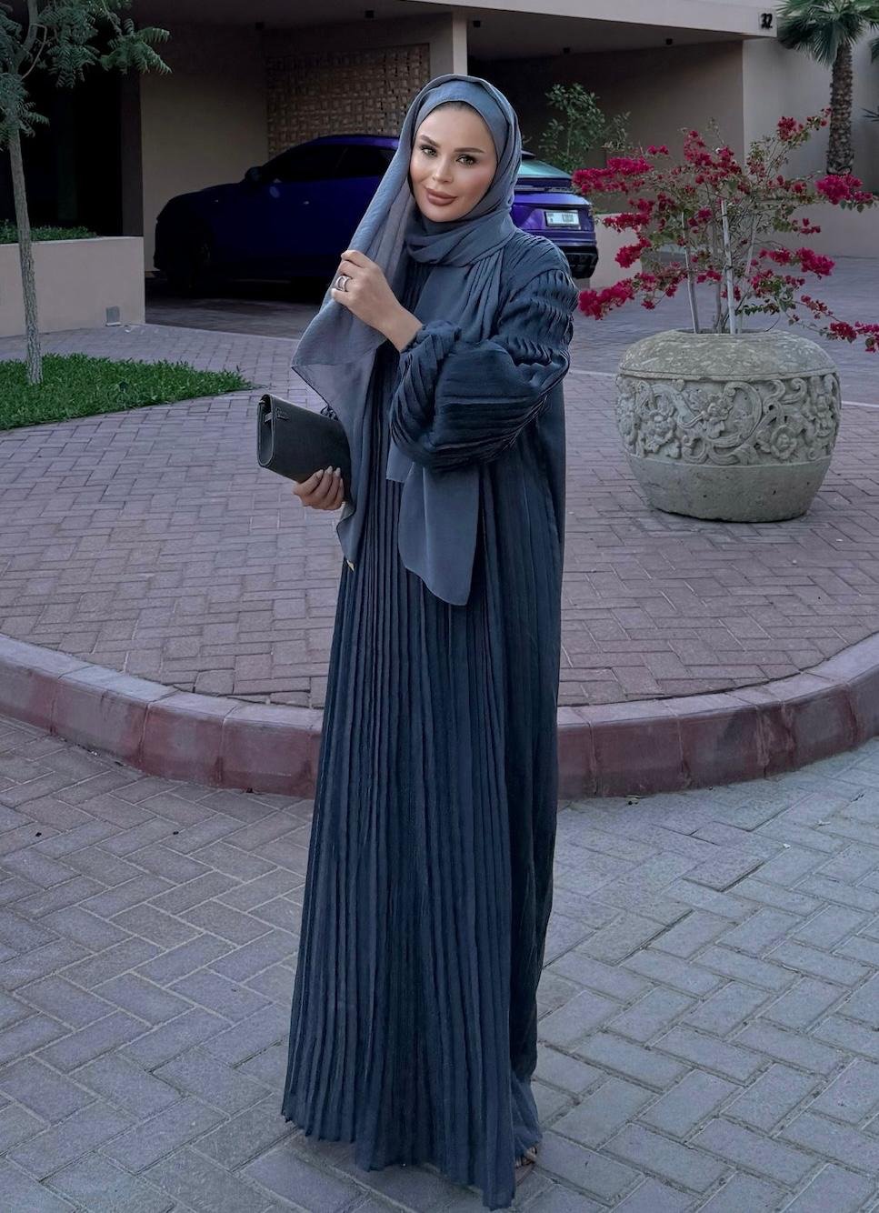 Pleated Candy Navy Blue Maxi Dress