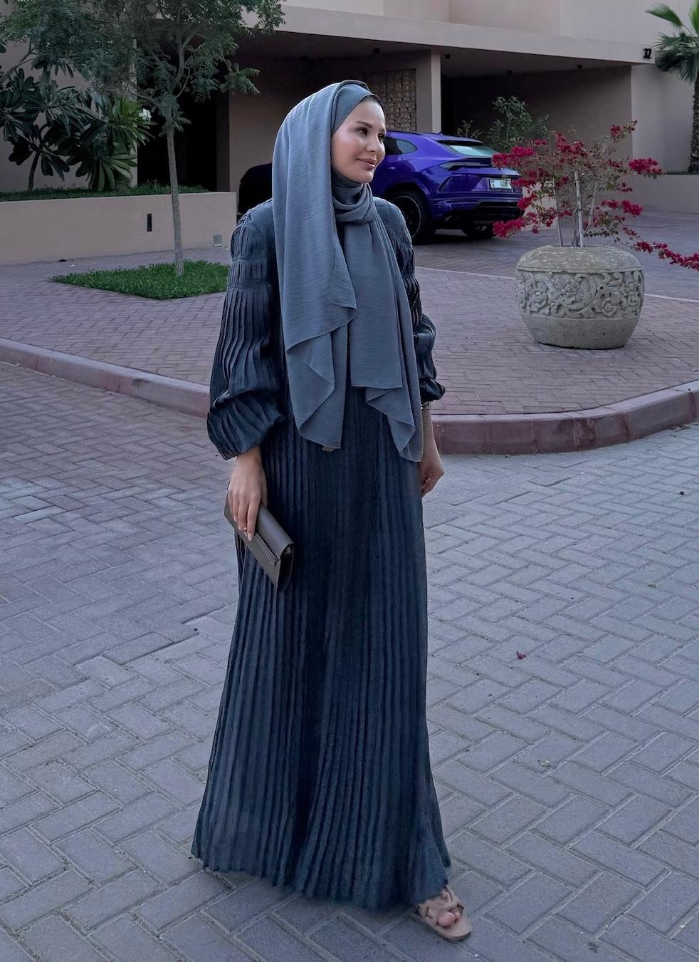 Pleated Candy Navy Blue Maxi Dress