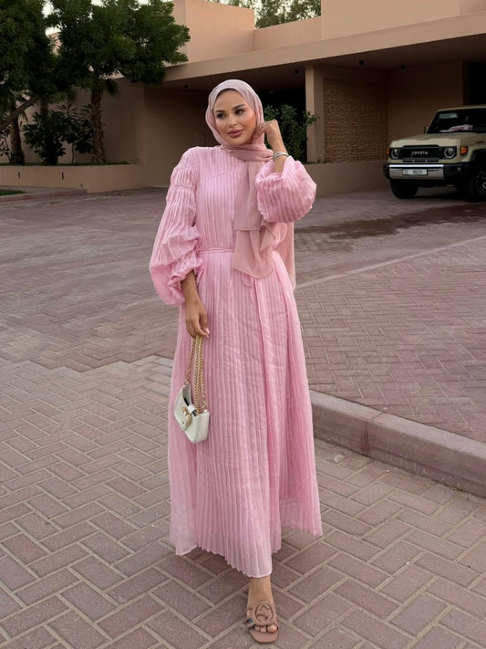 Pleated Candy Pink Maxi Dress