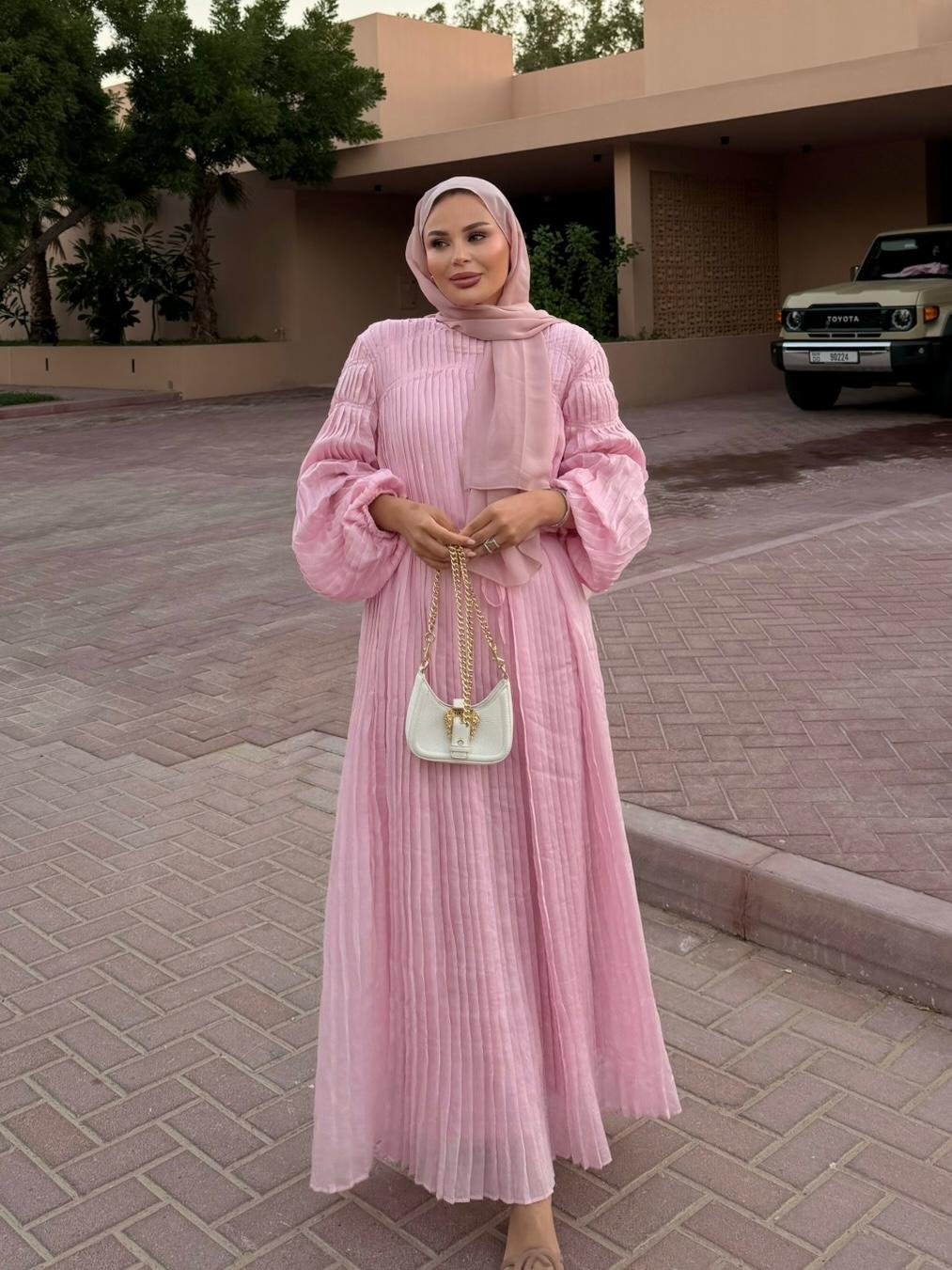 Pleated Candy Pink Maxi Dress