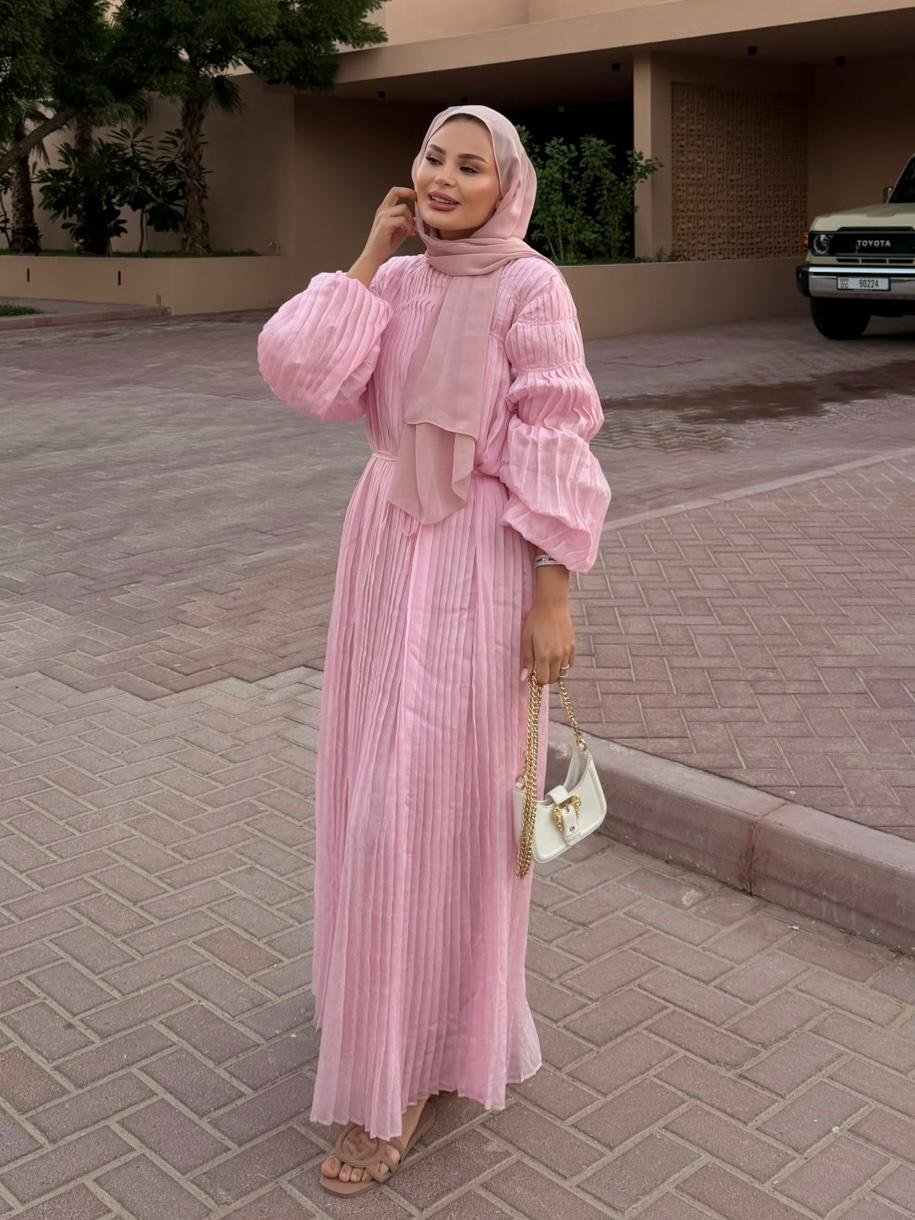 Pleated Candy Pink Maxi Dress