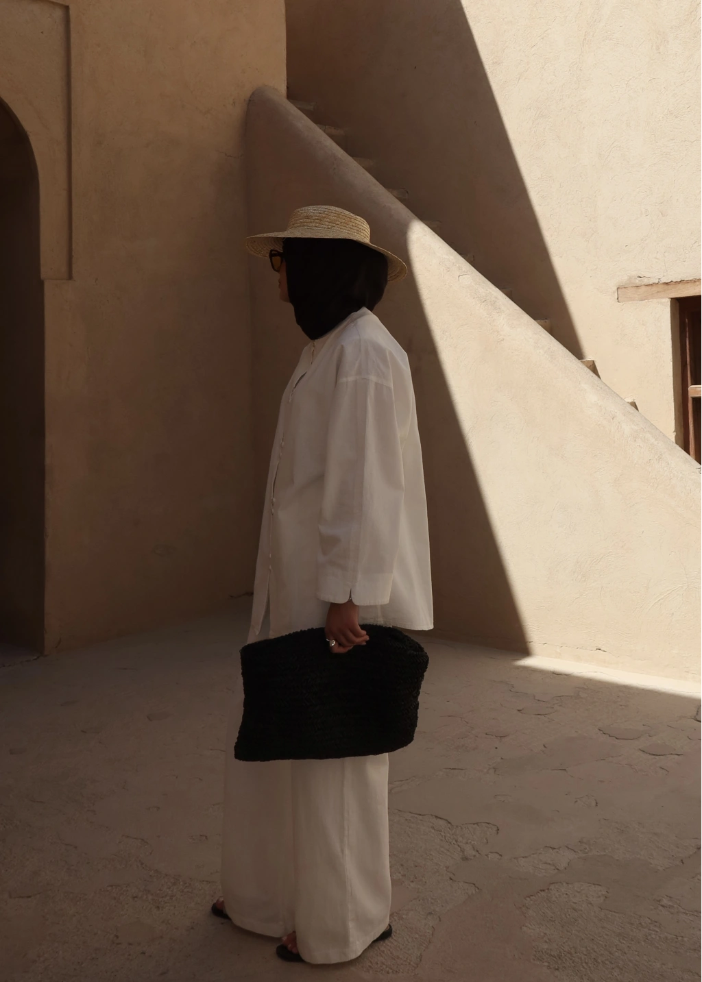 White Button Detail Linen Set – Adjustable Waist