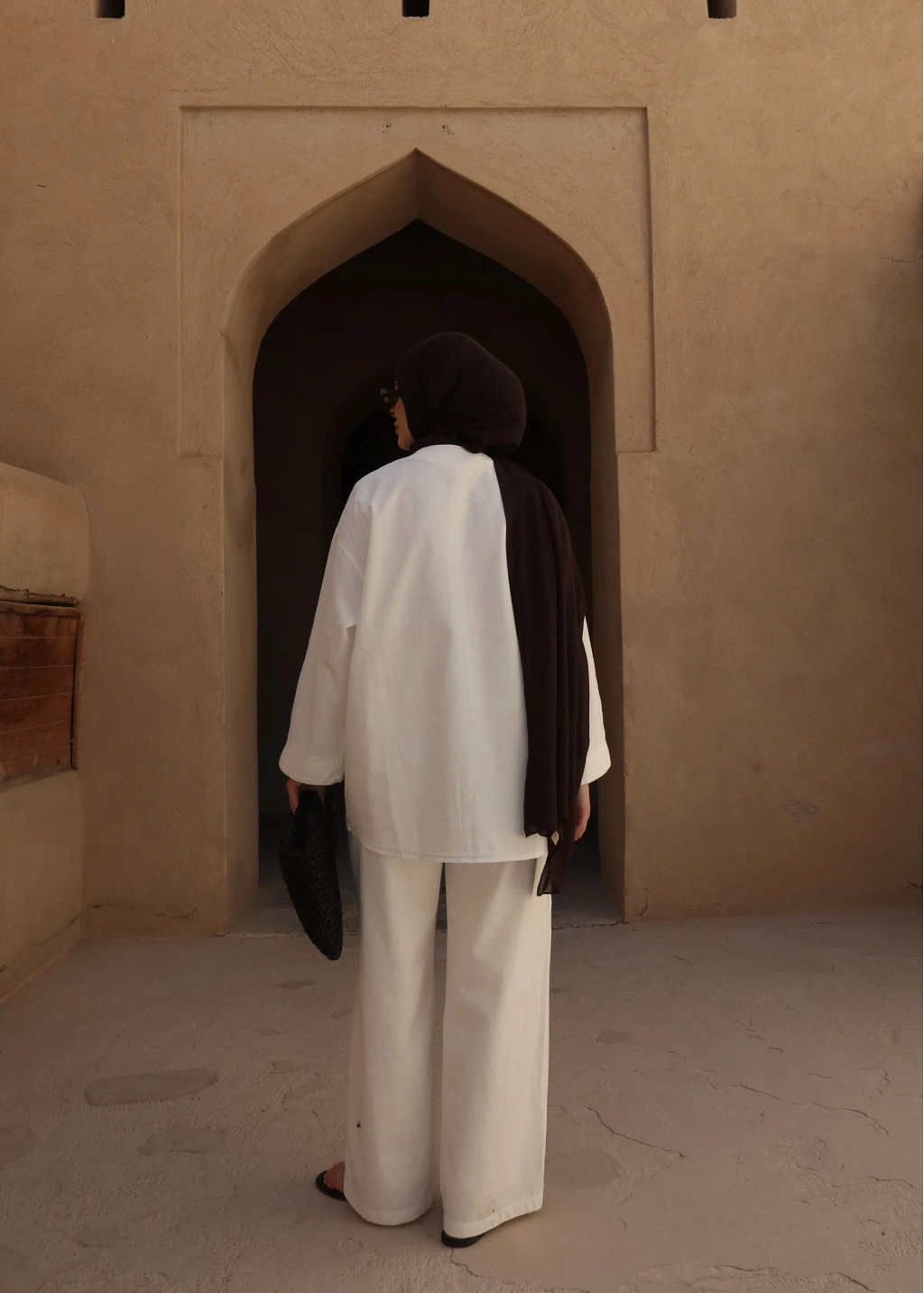 White Button Detail Linen Set – Adjustable Waist