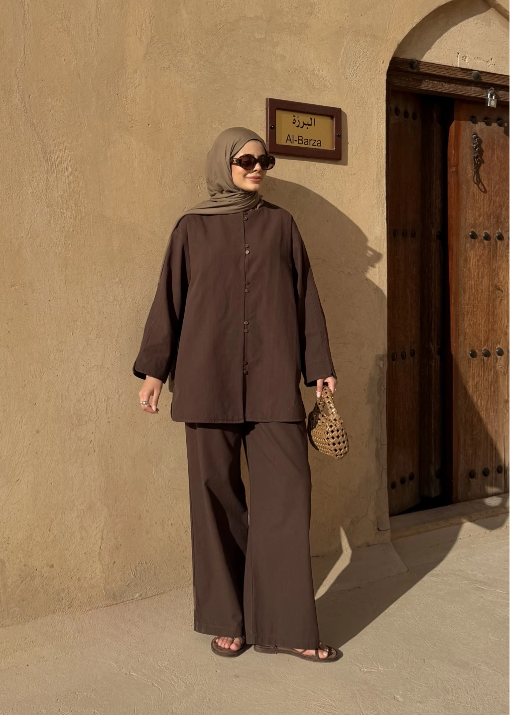 Mocha Button Detail Linen Set – Adjustable Waist