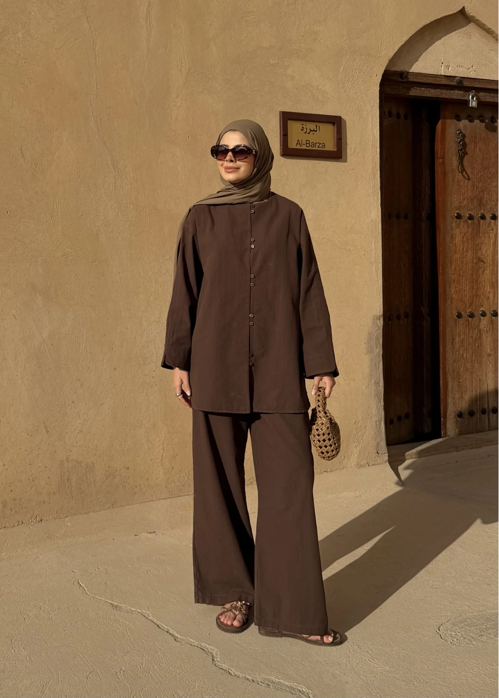 Mocha Button Detail Linen Set – Adjustable Waist