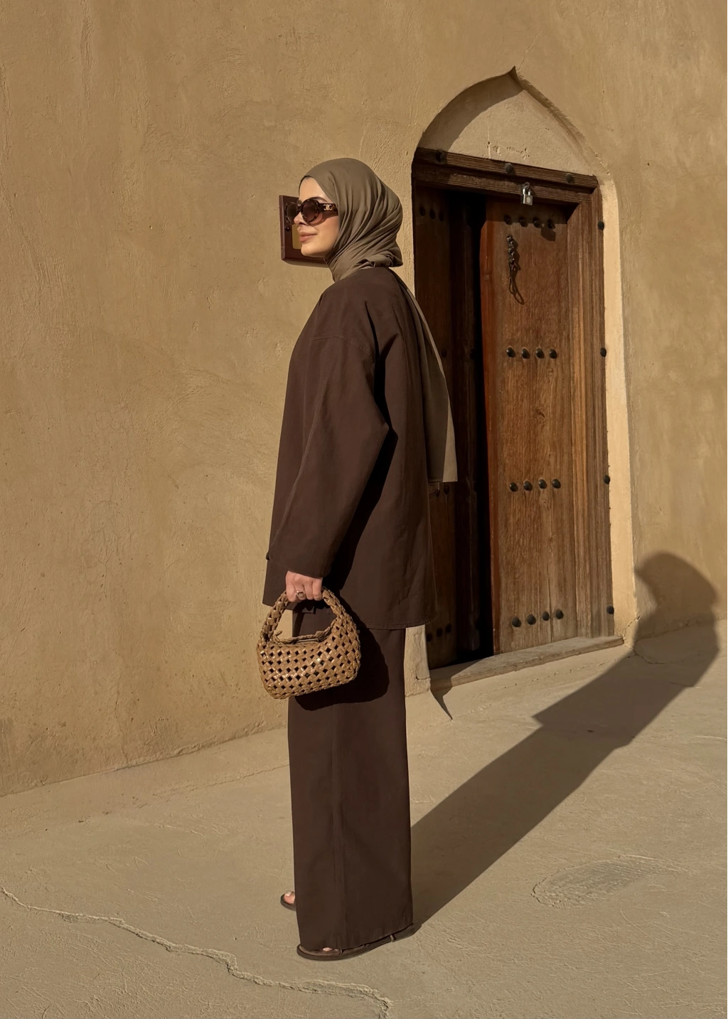 Mocha Button Detail Linen Set – Adjustable Waist