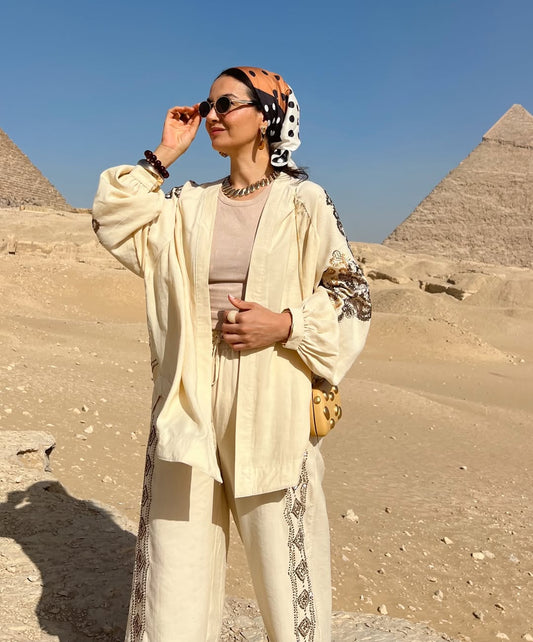 Limited Collection Elegant Sparkle Sequin & Beaded Oversized Kimono Set – Yellow