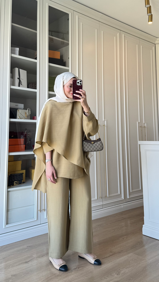 Oversized Tencel Set with Shawl Detail – Green