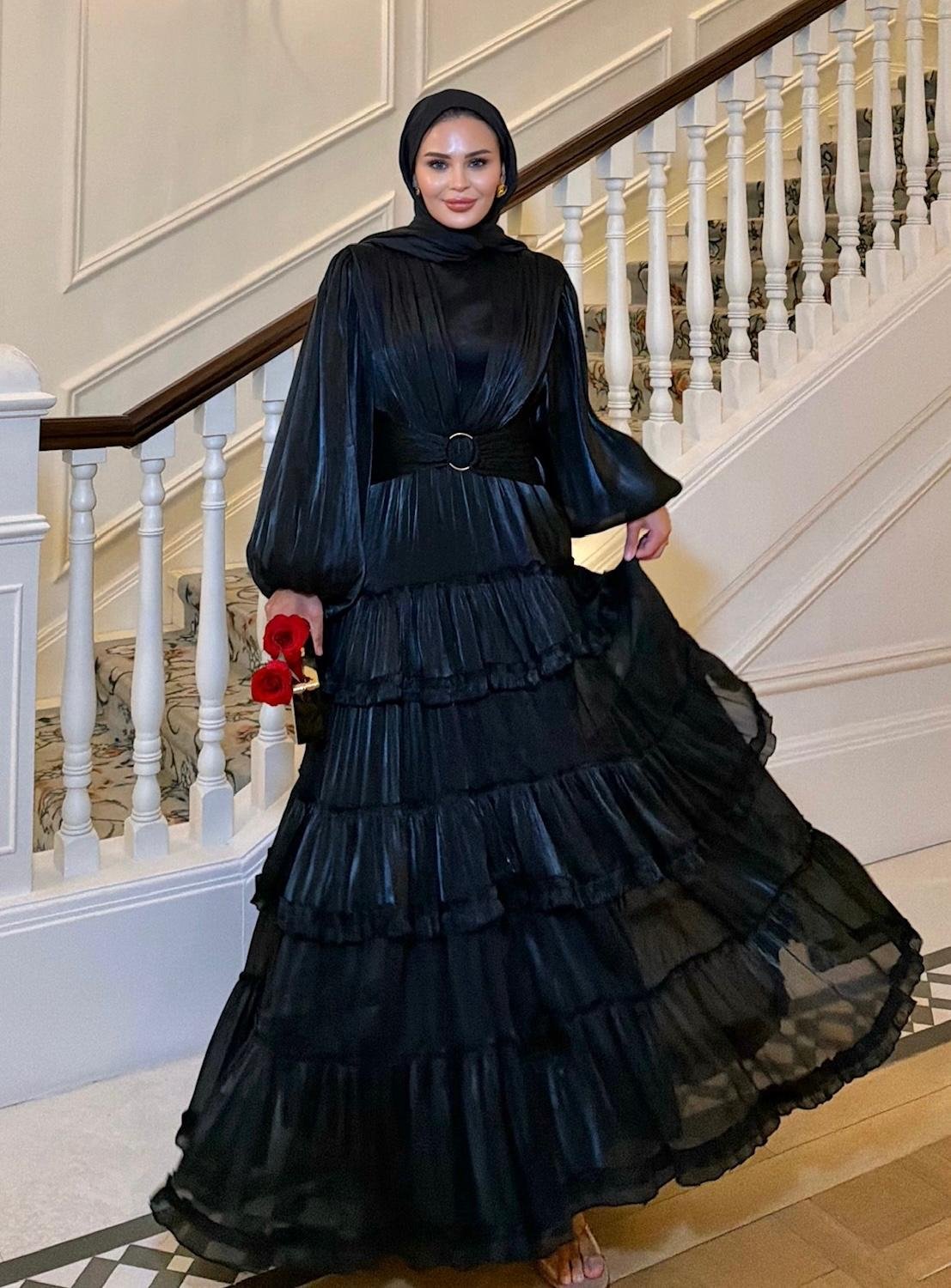 Firuza Shimmer Chiffon Maxi Dress – Black