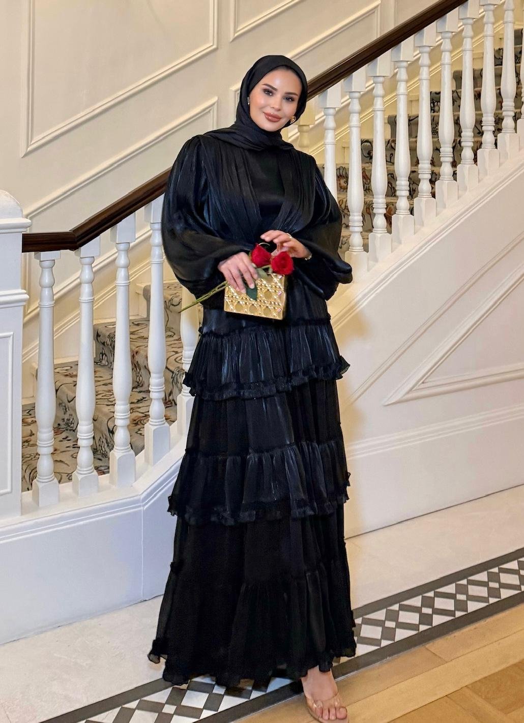 Firuza Shimmer Chiffon Maxi Dress – Black