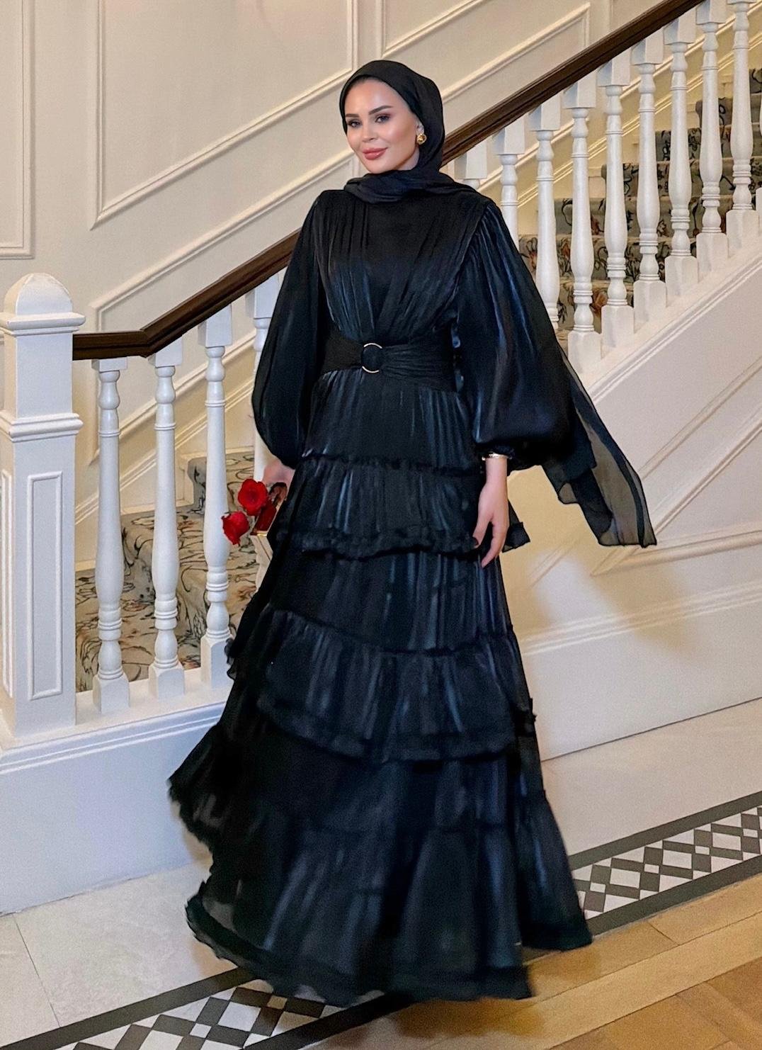 Firuza Shimmer Chiffon Maxi Dress – Black