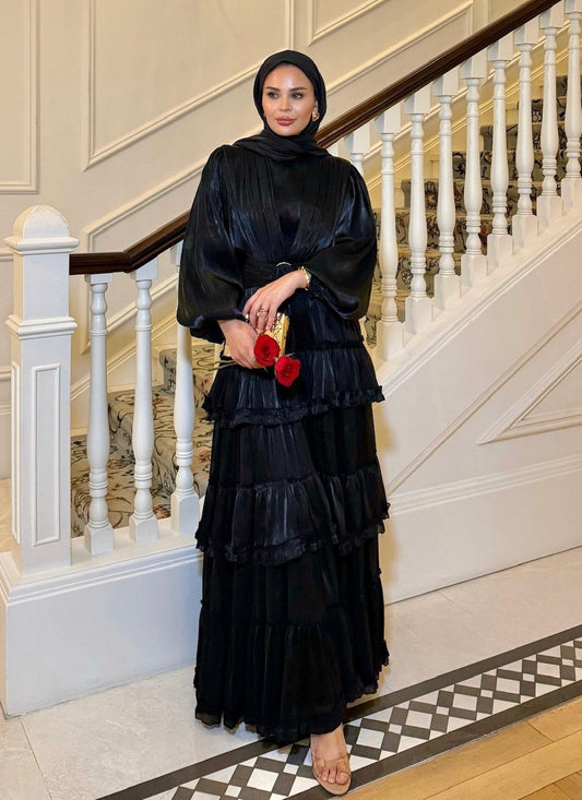 Firuza Shimmer Chiffon Maxi Dress – Black