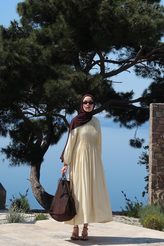 Limited Collection Pleated Detail Butter Yellow Balloon Sleeve Dress