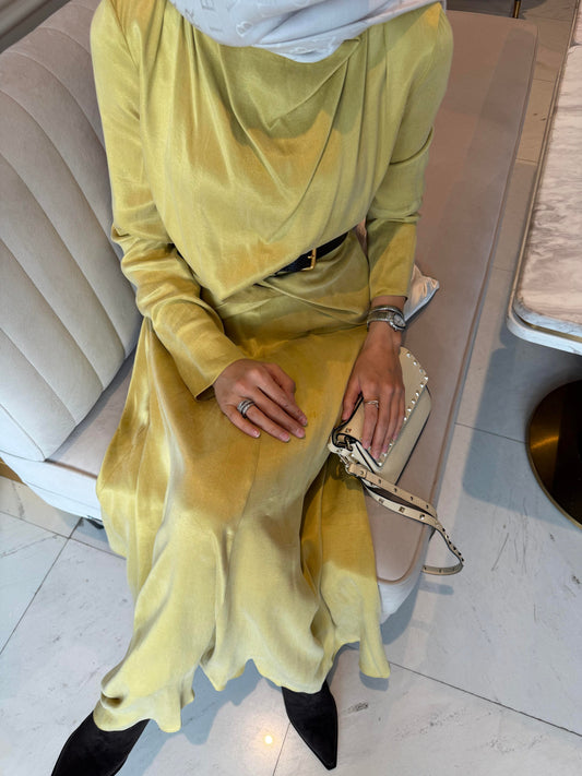 Draped Viscose Dress- Lemon Yellow
