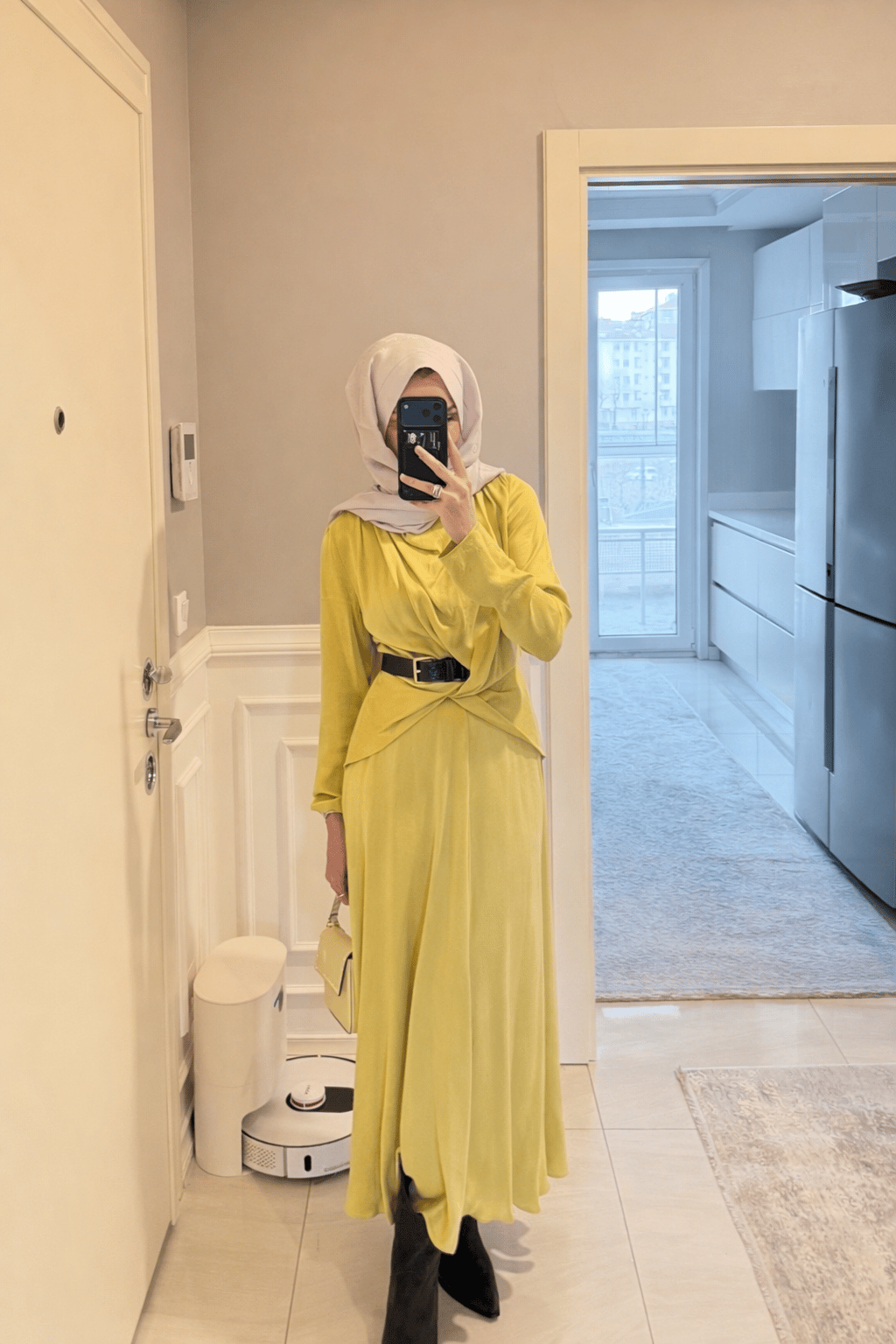 Draped Viscose Dress- Lemon Yellow