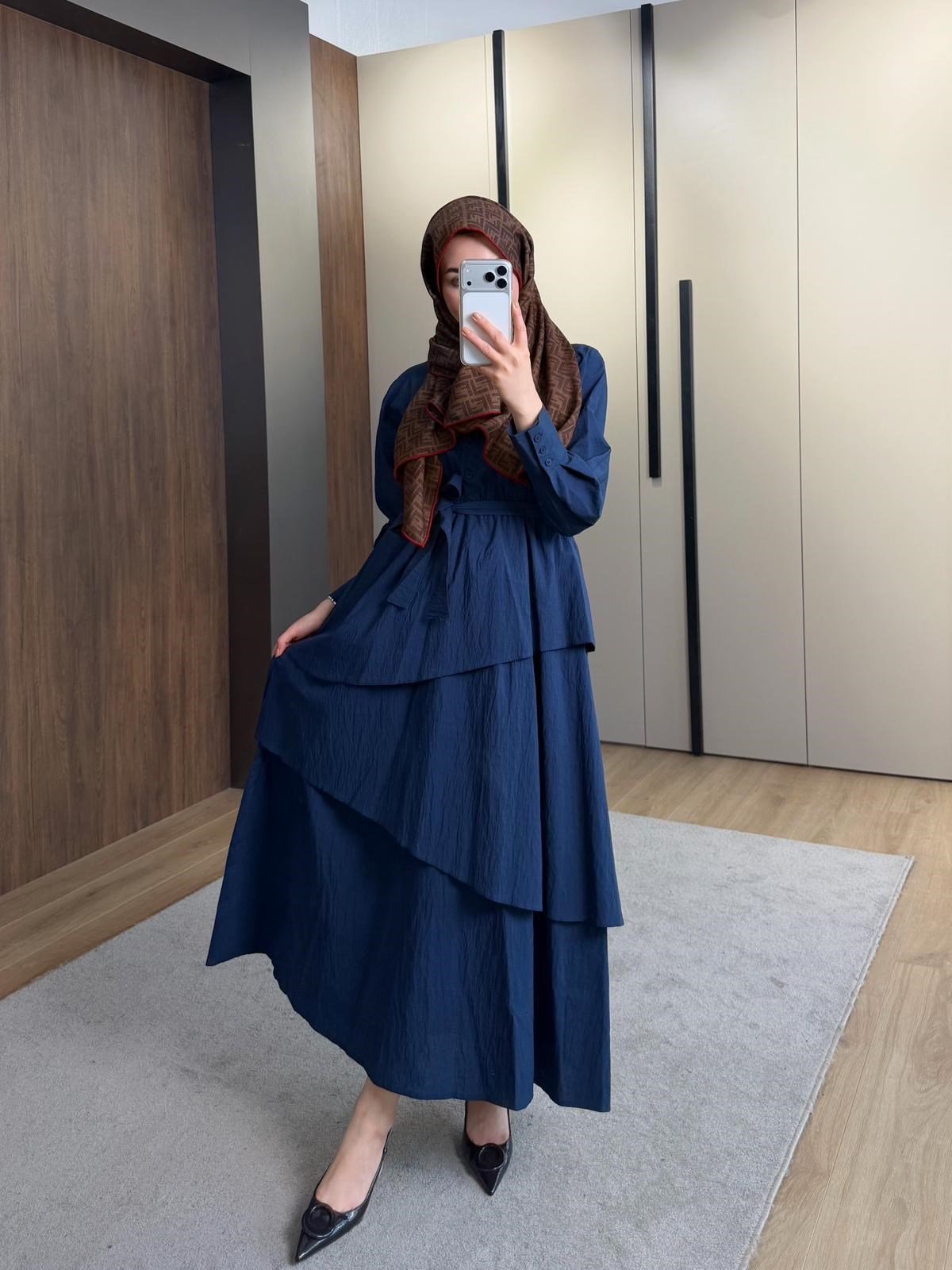 Lucca Layered Cupro Dress – Navy Blue