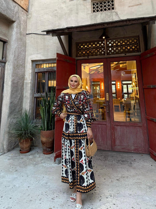 African Print Kimono & Skirt Set – Rust