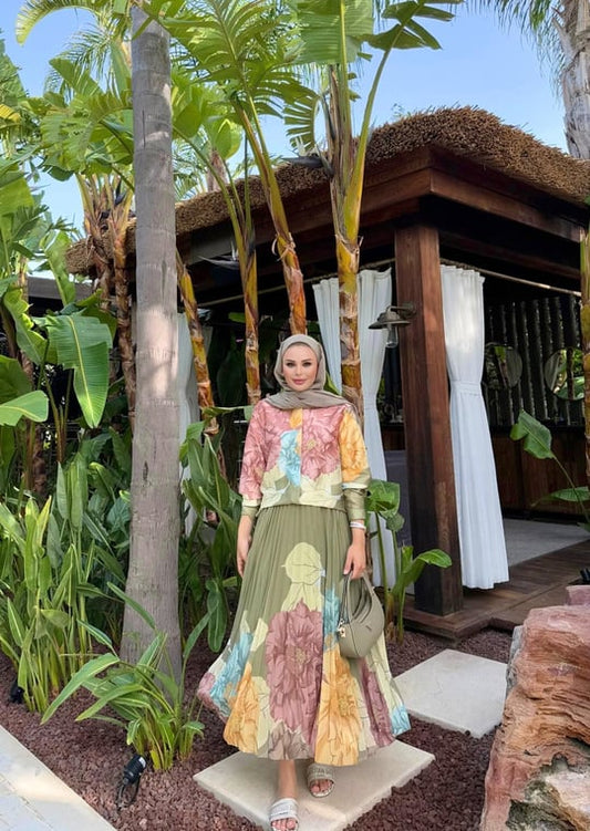 Floral Green Pleated Set
