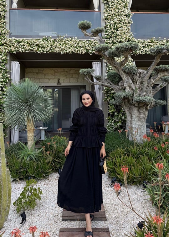 Lightweight Blouse and Skirt Set with in Black