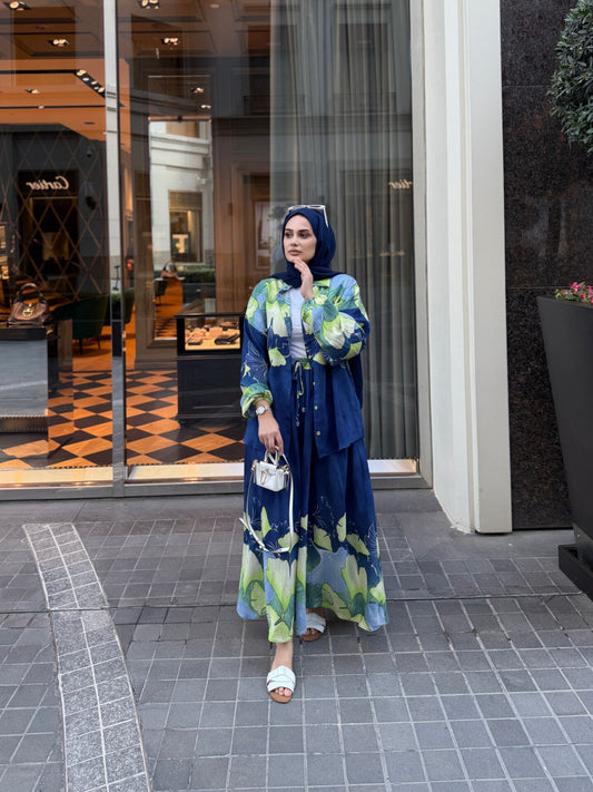 Floral Viscose Blouse and Skirt