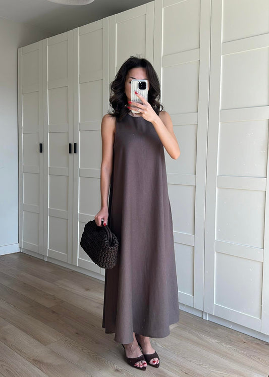 Sleeveless Linen Inner Dress – Brown