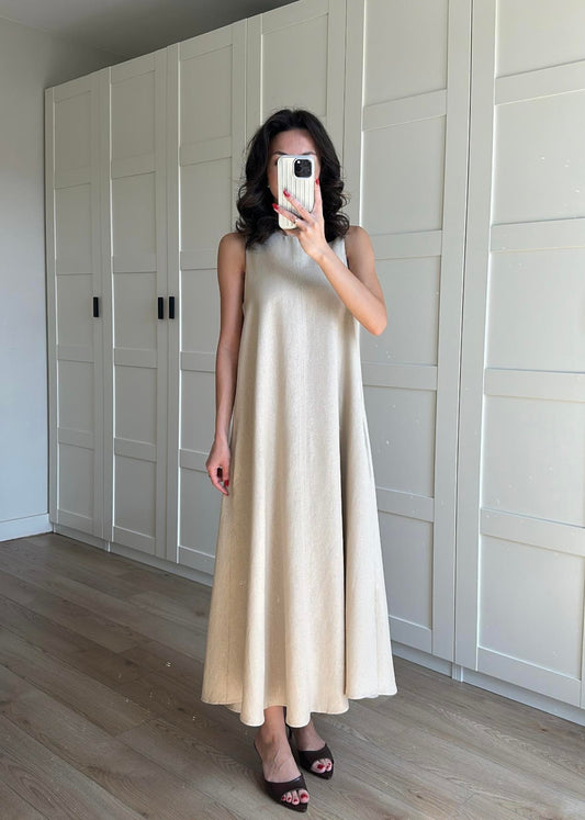 Sleeveless Linen Inner Dress – Cream