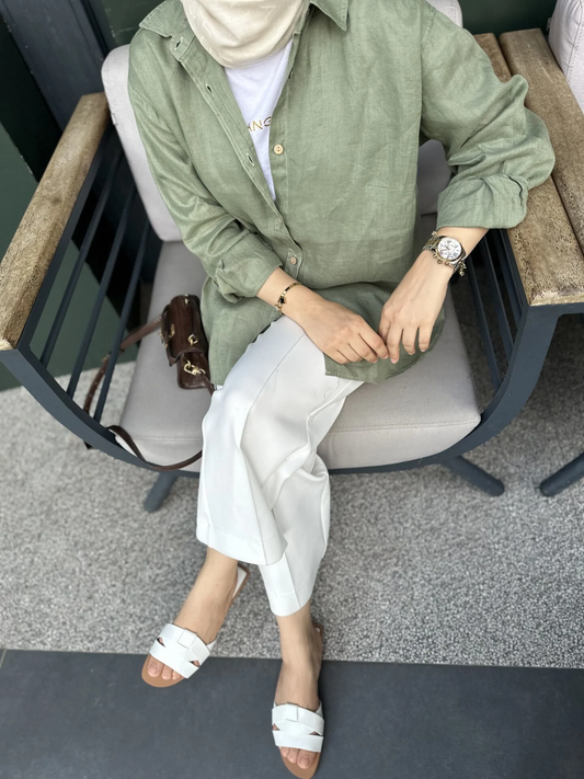 %100 Linen Green Shirt
