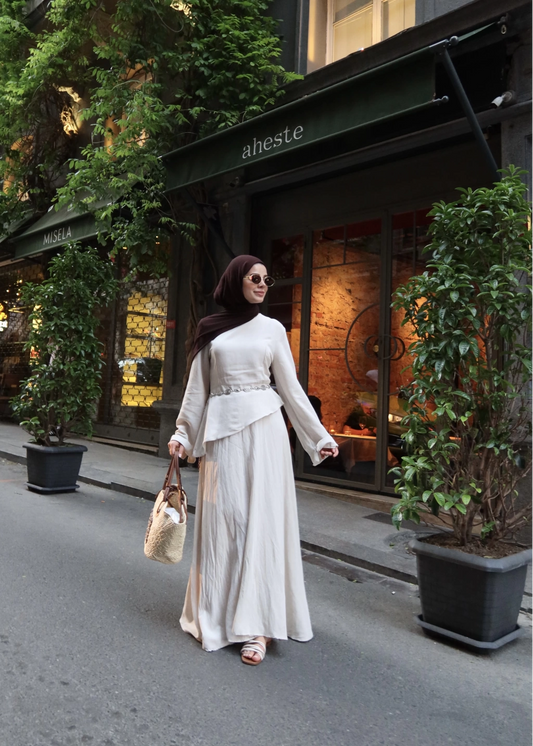 Ecru Asymmetric Linen Co-Ord Set