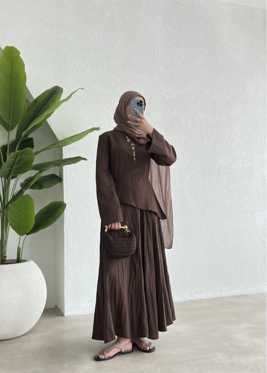 Brown Asymmetric Linen Co-Ord Set-PRE ORDER