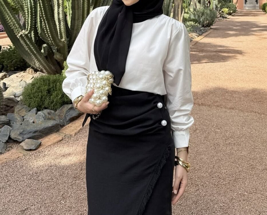 Black Pearl Button Wrap Linen Skirt