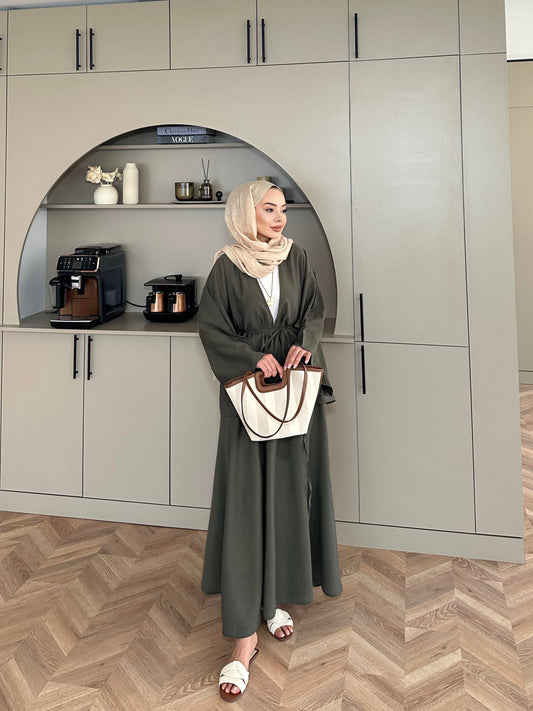 Khaki Modal Kimono and Skirt Set