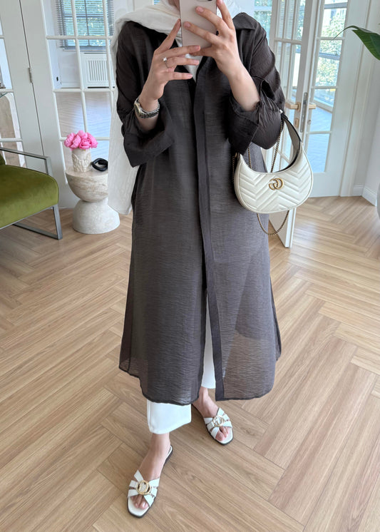 Brown Modal Maxi Tunic with Sheer Tulle