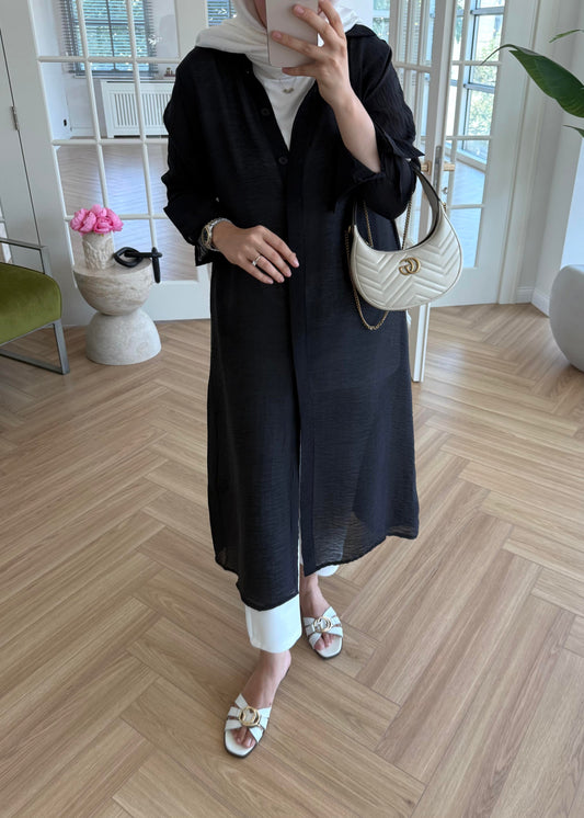 Black Modal Maxi Tunic with Sheer Tulle