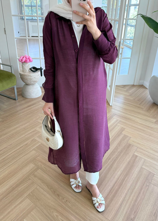 Burgundy Modal Maxi Tunic with Sheer Tulle