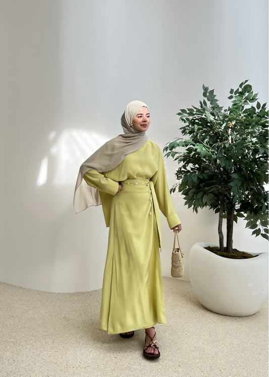Lime Blouse & Skirt Set – Soft Tencel Fabric