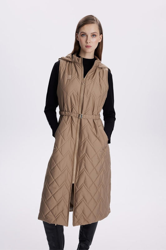 Hooded Long Quilted Puffer Vest – Mink