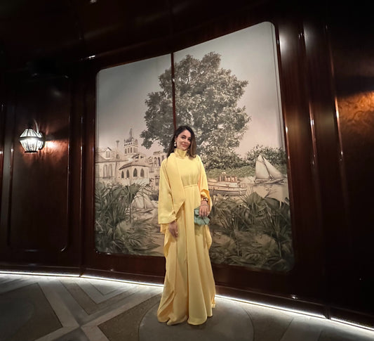 Limited Edition Handmade Yellow Kaftan Dress with Floral Details
