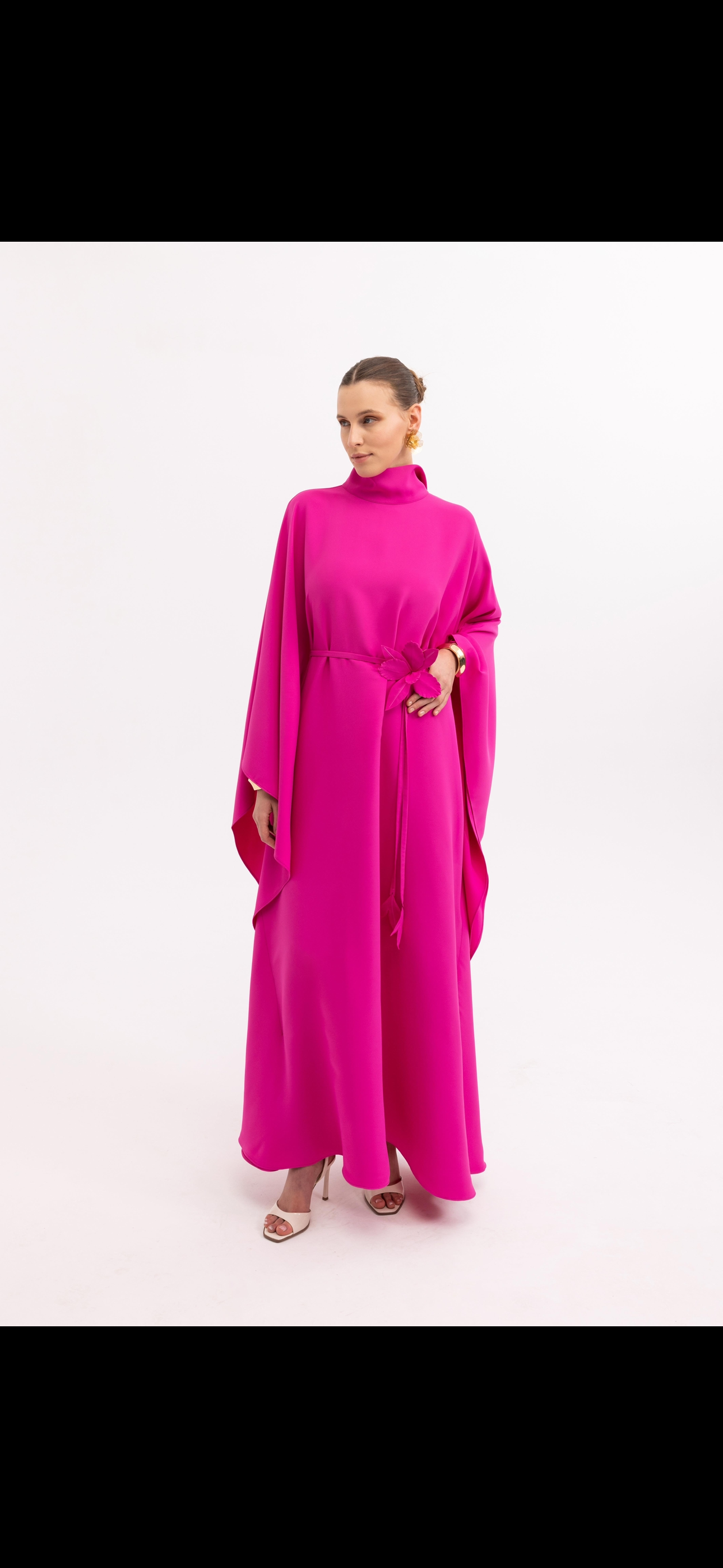 Limited Edition Handmade Fuschia Kaftan Dress with Floral Details