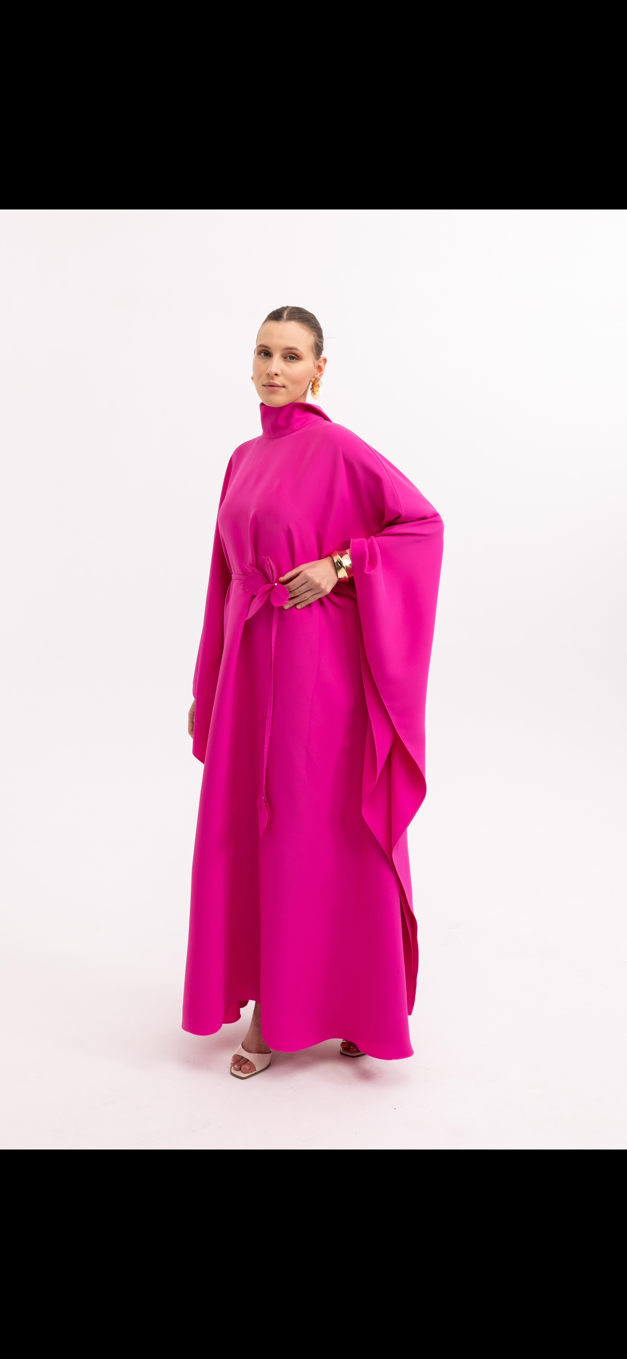 Limited Edition Handmade Fuschia Kaftan Dress with Floral Details